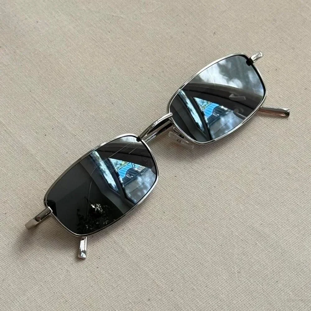 y2k  2000s unique slim style silver trim mirror lense sunglasses